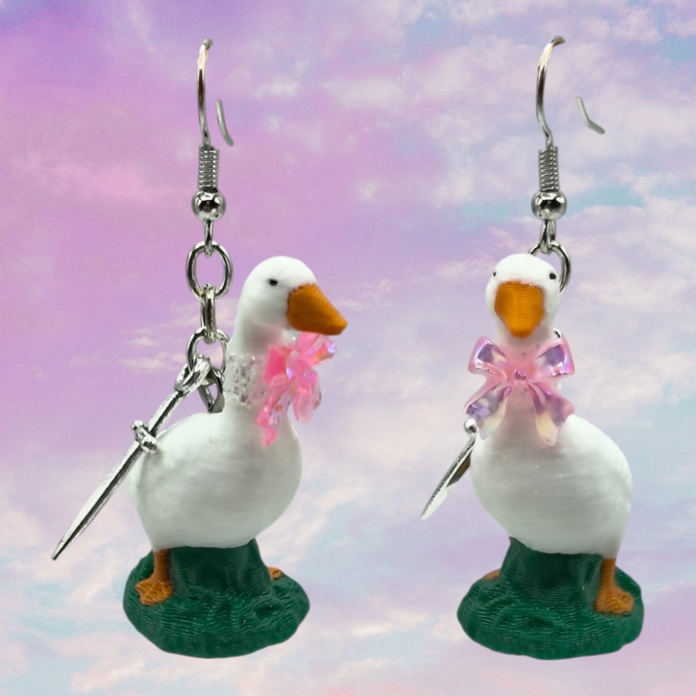 Cute Goose Earrings with Pink Bows